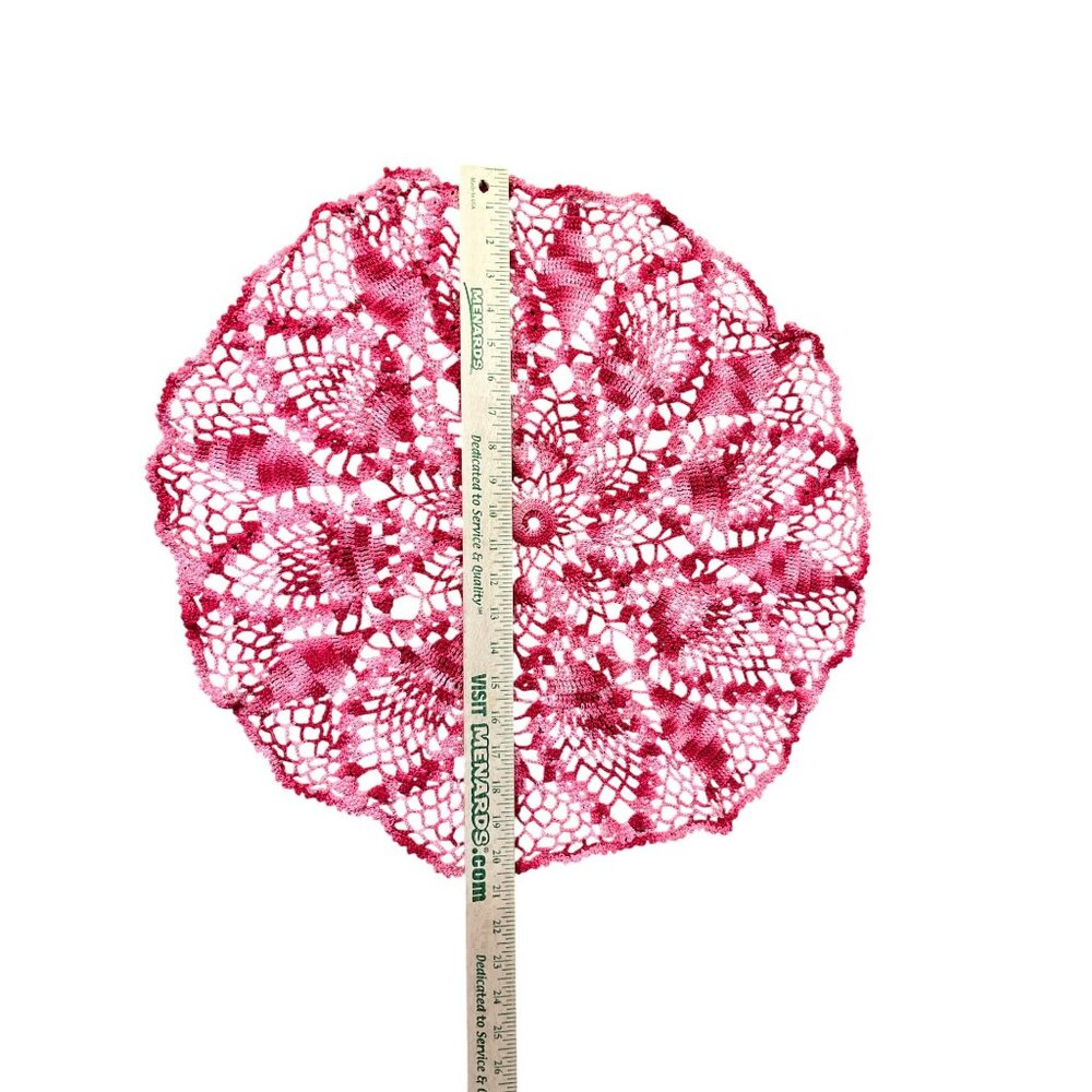 Vintage Pinks Crochet Doily Round 20.5” Handmade Lace Table Decor - Picture 7 of 7
